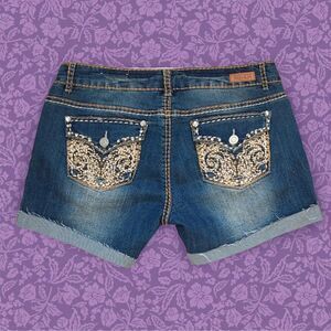 Almost Famous Premium Embellished Mid-Rise Y2K Mini Denim Shorts | Size L